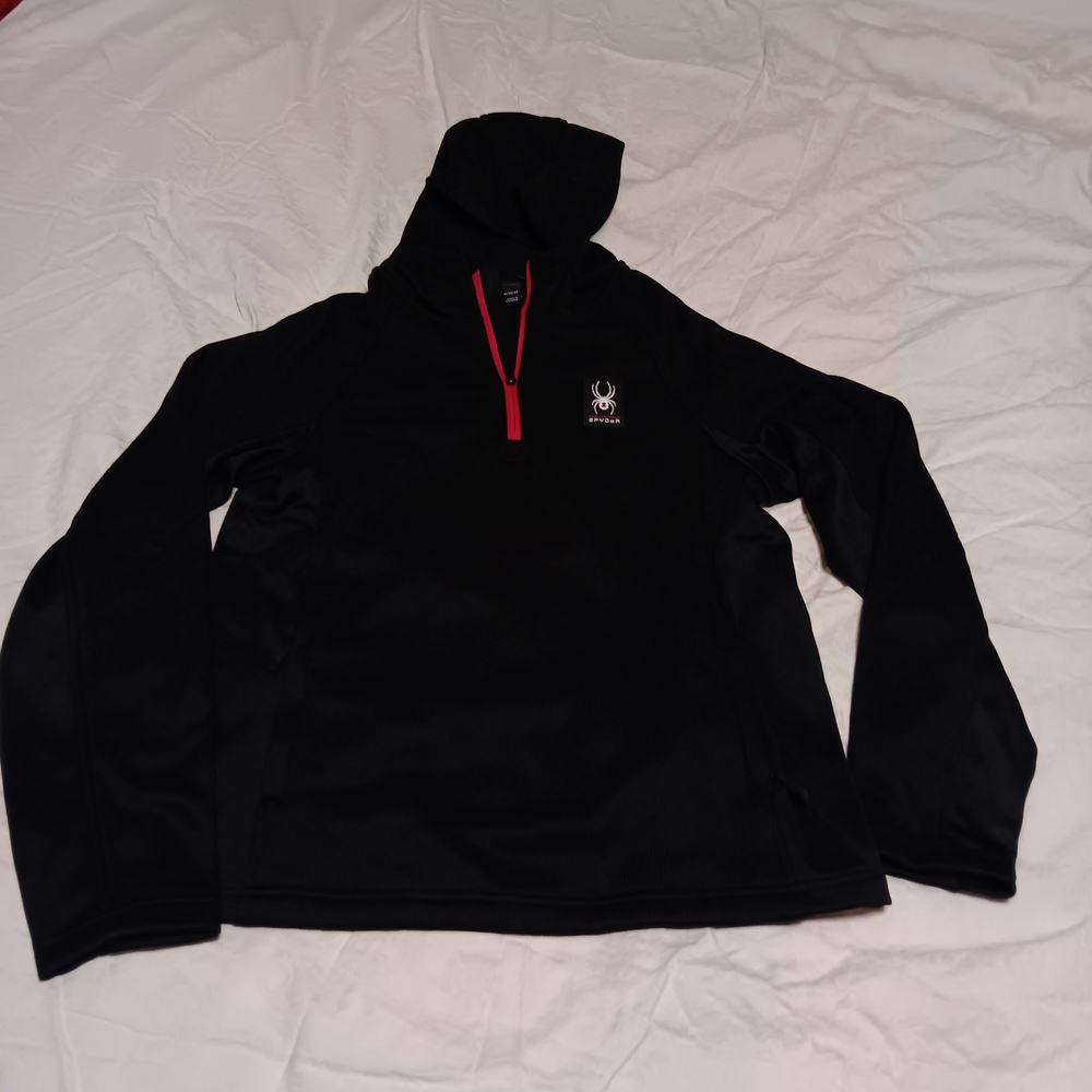 🧸Spyder Black Hoodie with Red Zipper